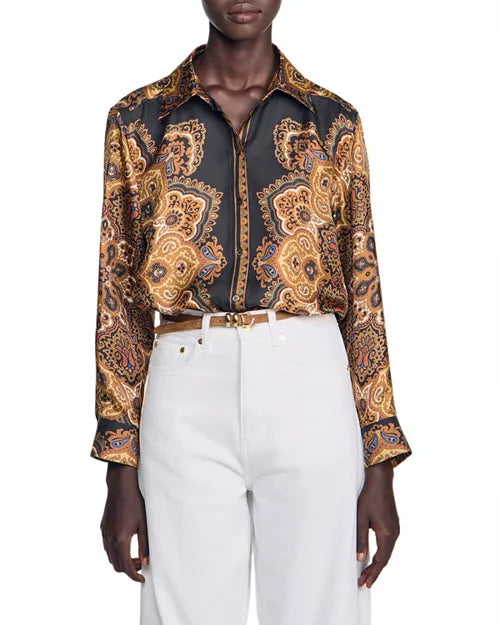 Scarf Print Button Down Top