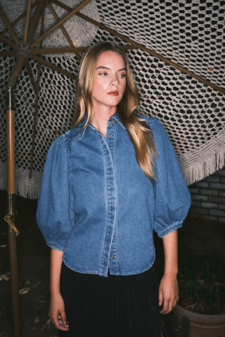 See Myself Puff Sleeve Denim Top