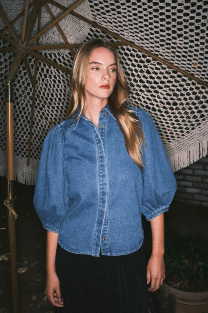 See Myself Puff Sleeve Denim Top