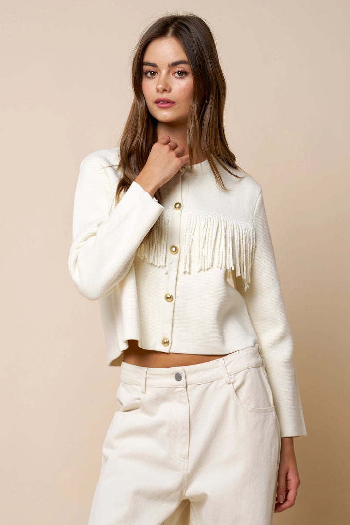 Fringe Detail Button Down Cardigan