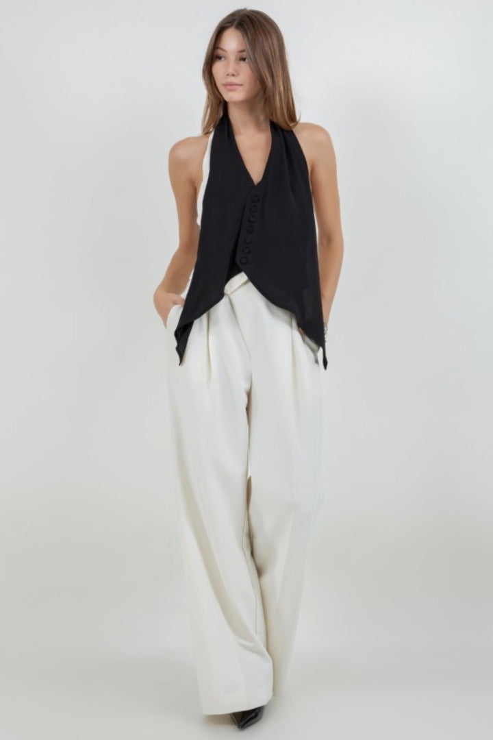 I'm Busy Contrast Satin Top