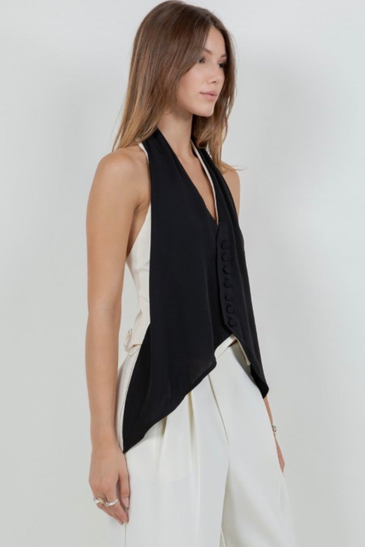 I'm Busy Contrast Satin Top
