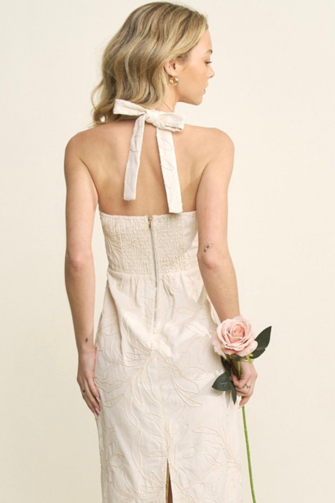 Alizah Embroidered Halter Midi Dress