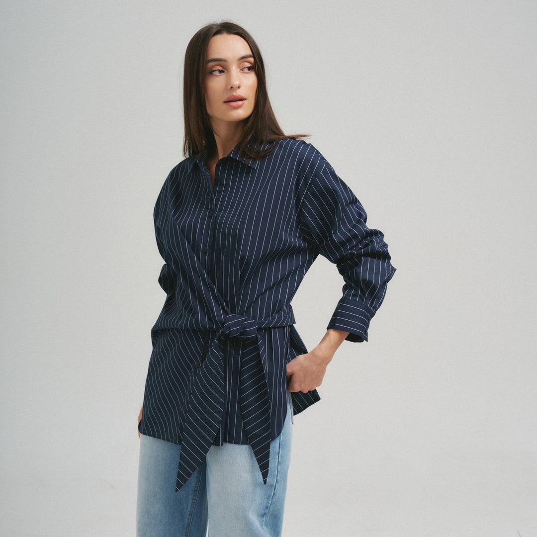 Ashberry Asymmetrical Tie Waist Button Down Top