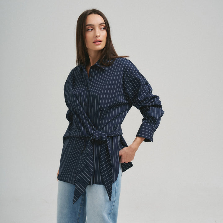 Ashberry Asymmetrical Tie Waist Button Down Top