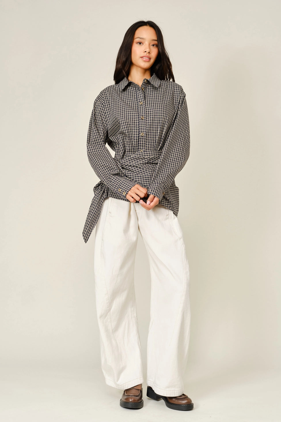 Oxford Plaid Scarf Detail Button Down