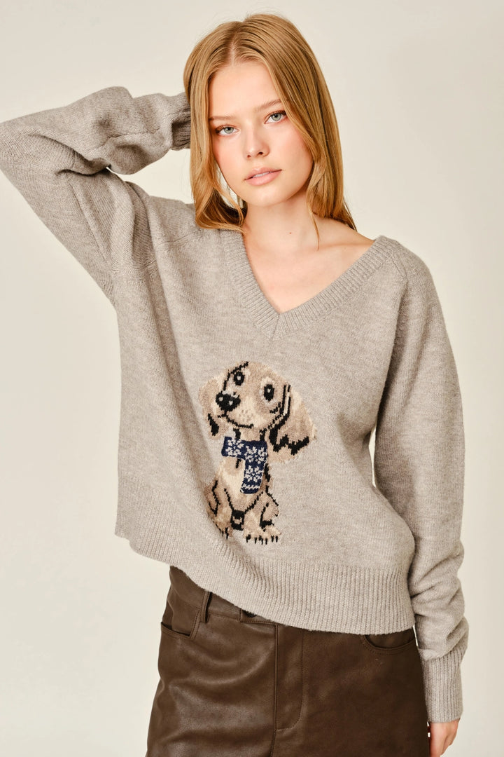 Cozy Bruno Graphic V-Neck Sweater