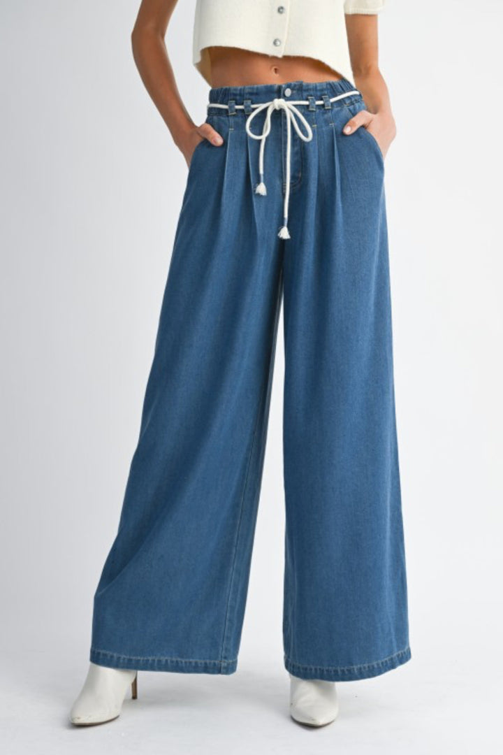 Matilda Pleated Jean With Rope Belt Detail