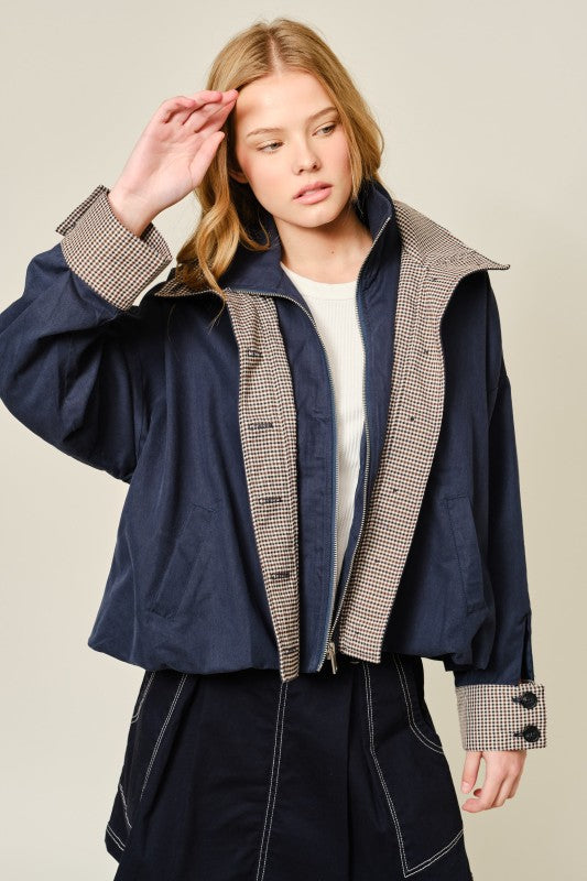 Liora Bomber Jacket with Plaid Details