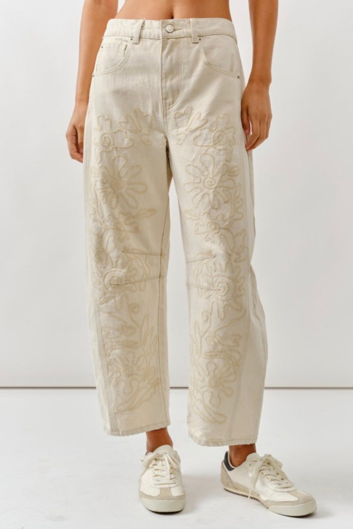 Feeling Festive Embroidered Barrel Jeans