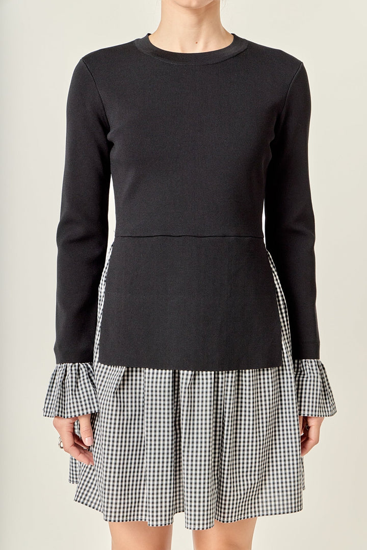 Keep It Together Mixed Media Gingham Dress