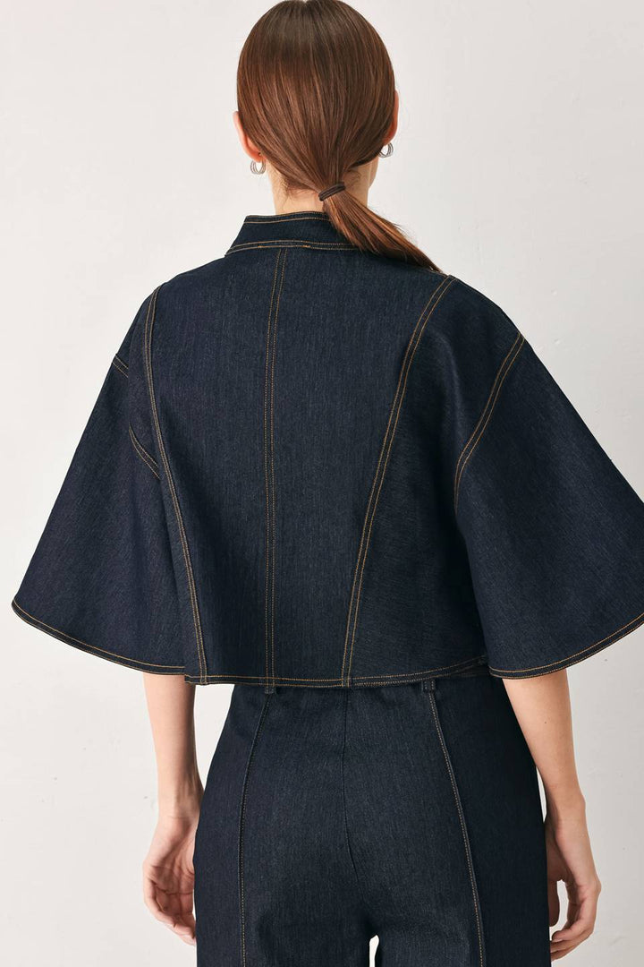 Dark Denim Capelet Top
