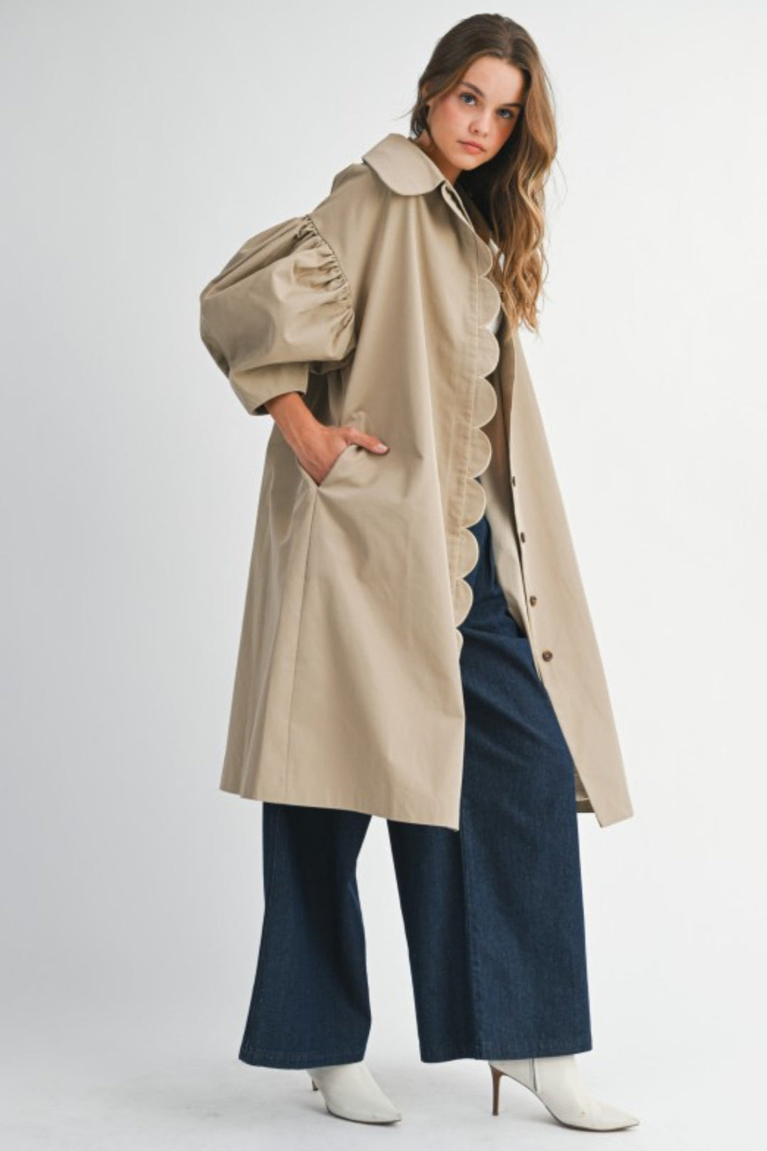 Puff Sleeve Scallop Trench