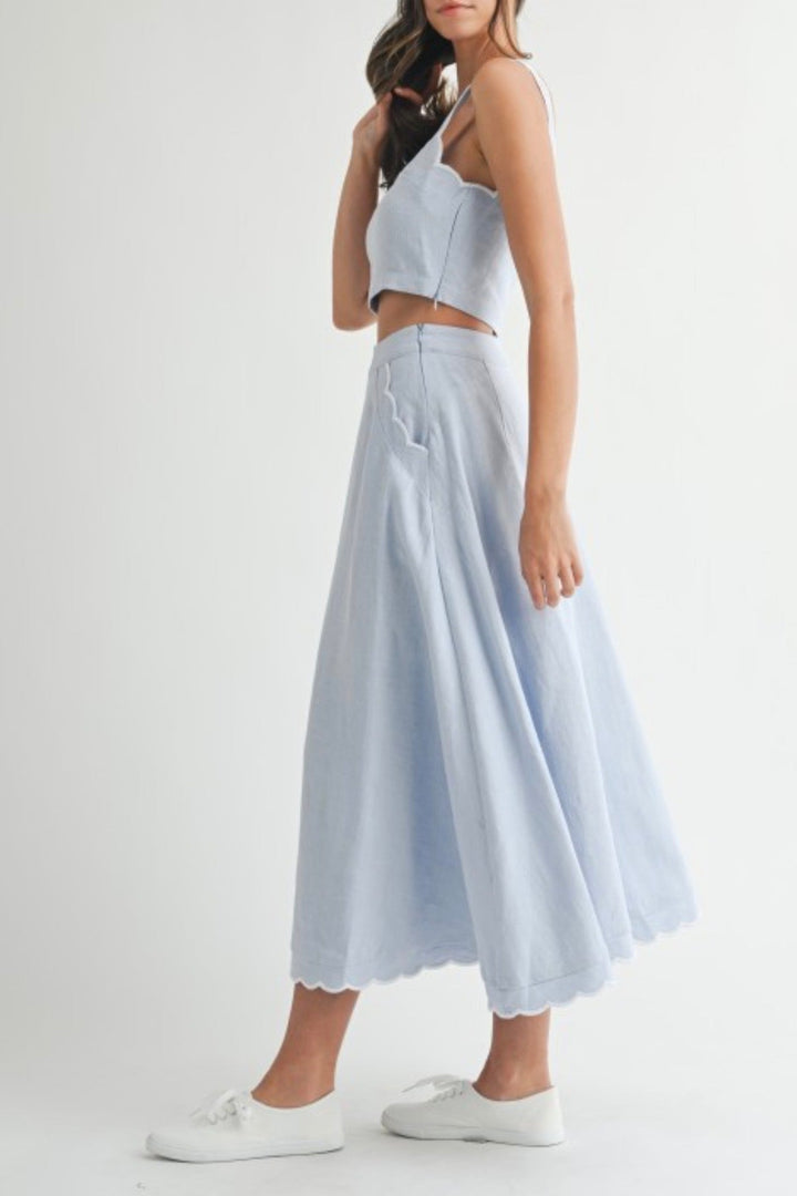 Scallop Edge Midi Skirt