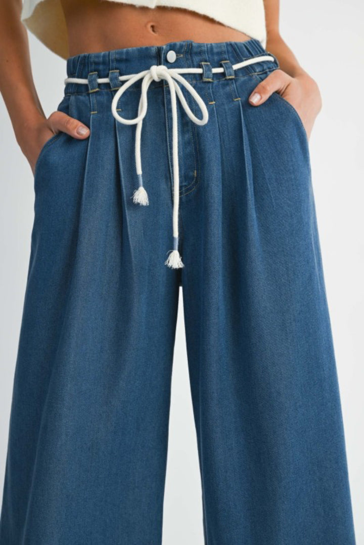 Matilda Pleated Jean With Rope Belt Detail