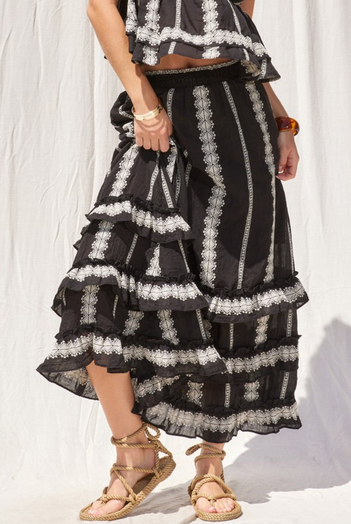 Micah Embroidered Ruffle Skirt