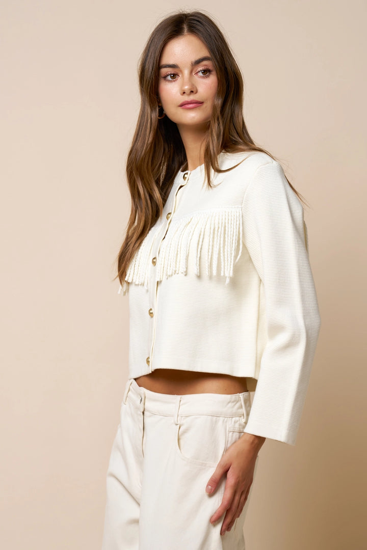 Fringe Detail Button Down Cardigan