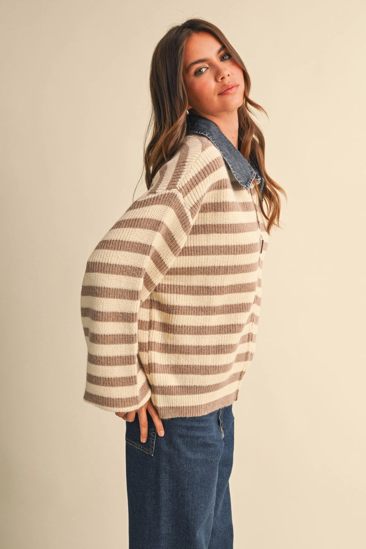 Warmth Haven Denim Collared Knit