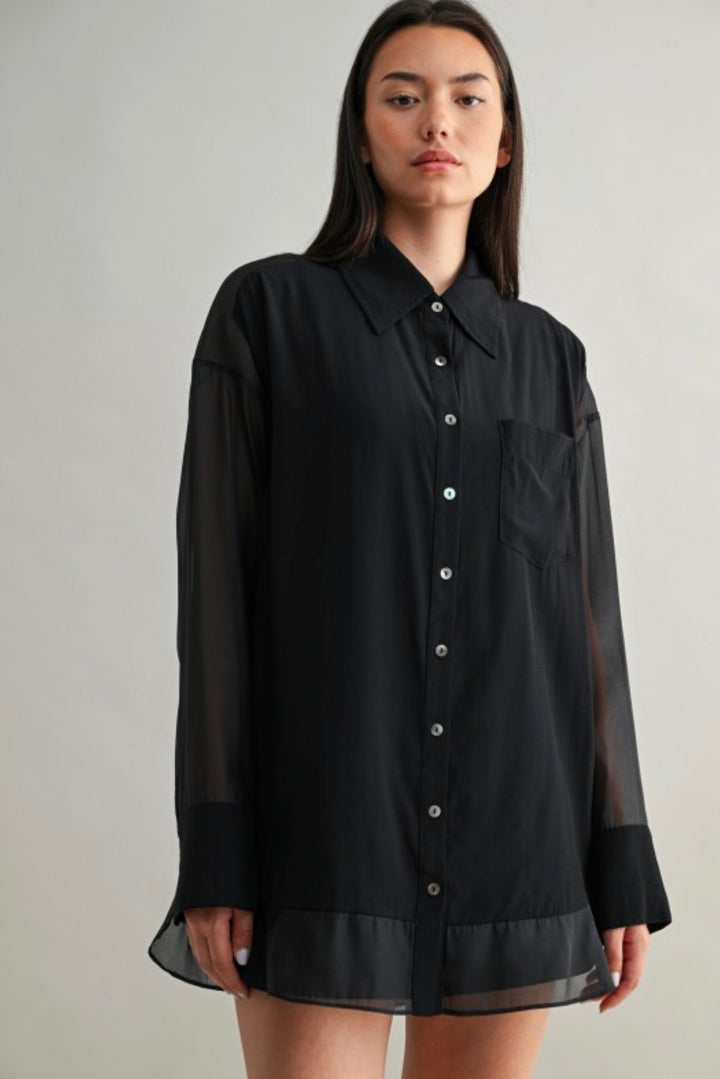 Kaylee Organza Sheer Oversized Button Down