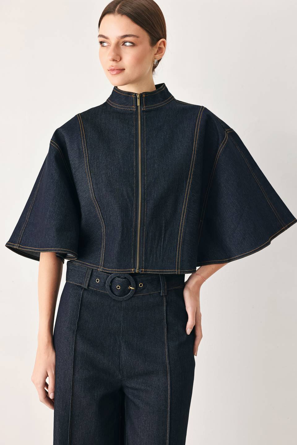 Dark Denim Capelet Top