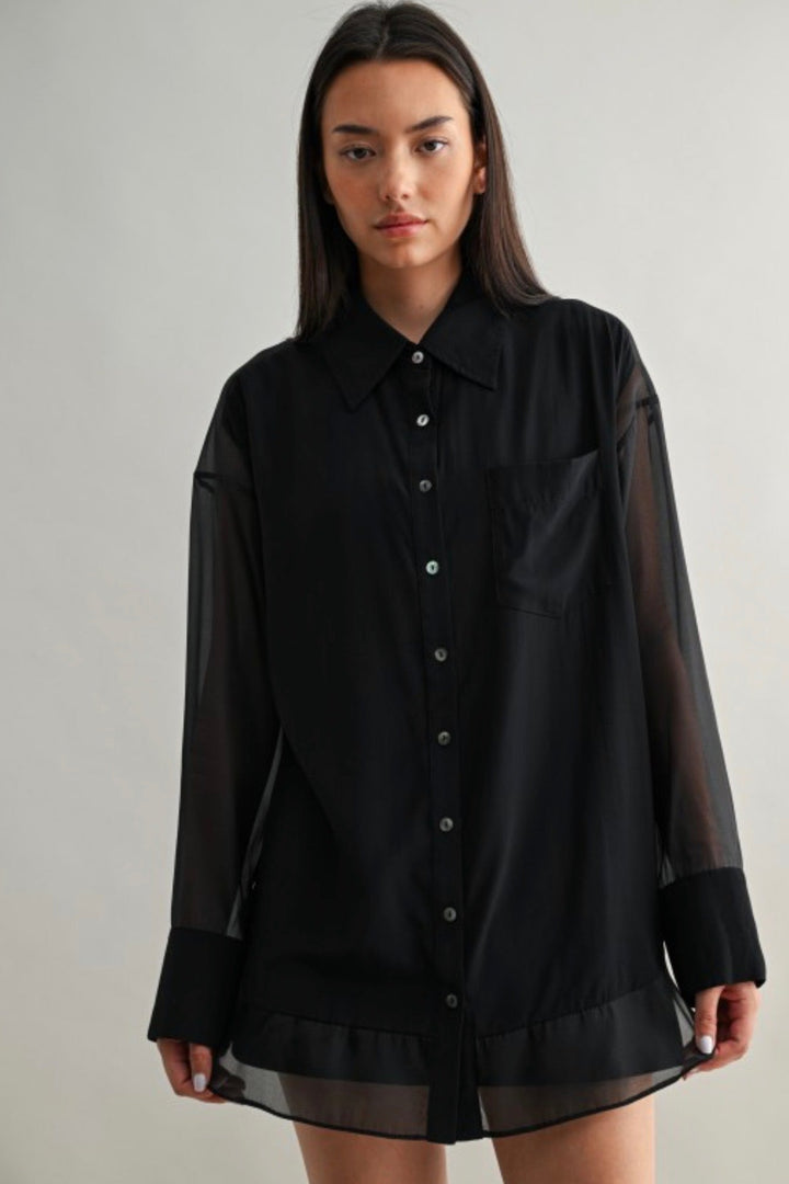 Kaylee Organza Sheer Oversized Button Down