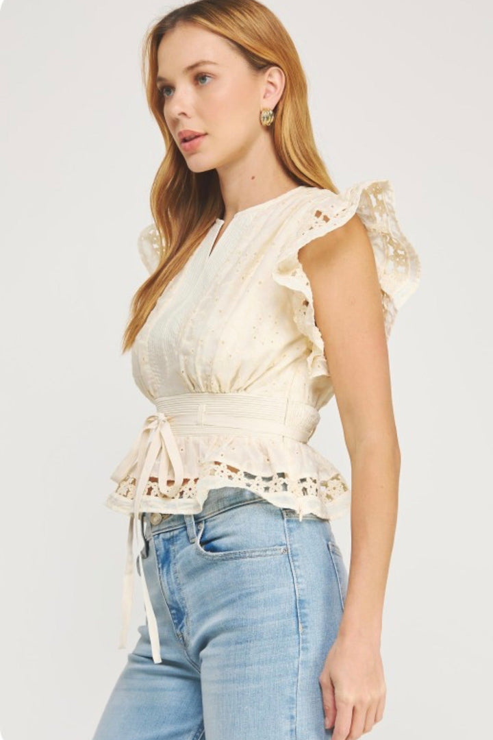 Aurelie Eyelet Flutter Top