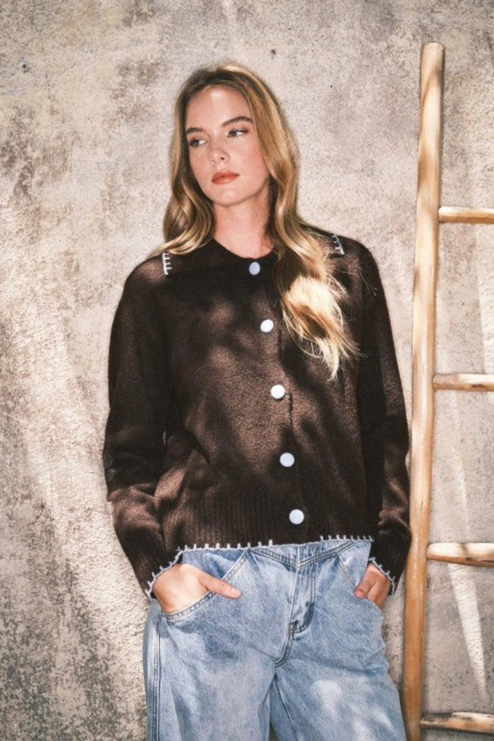 Stay Elite Contrast Stitching Sweater Cardigan