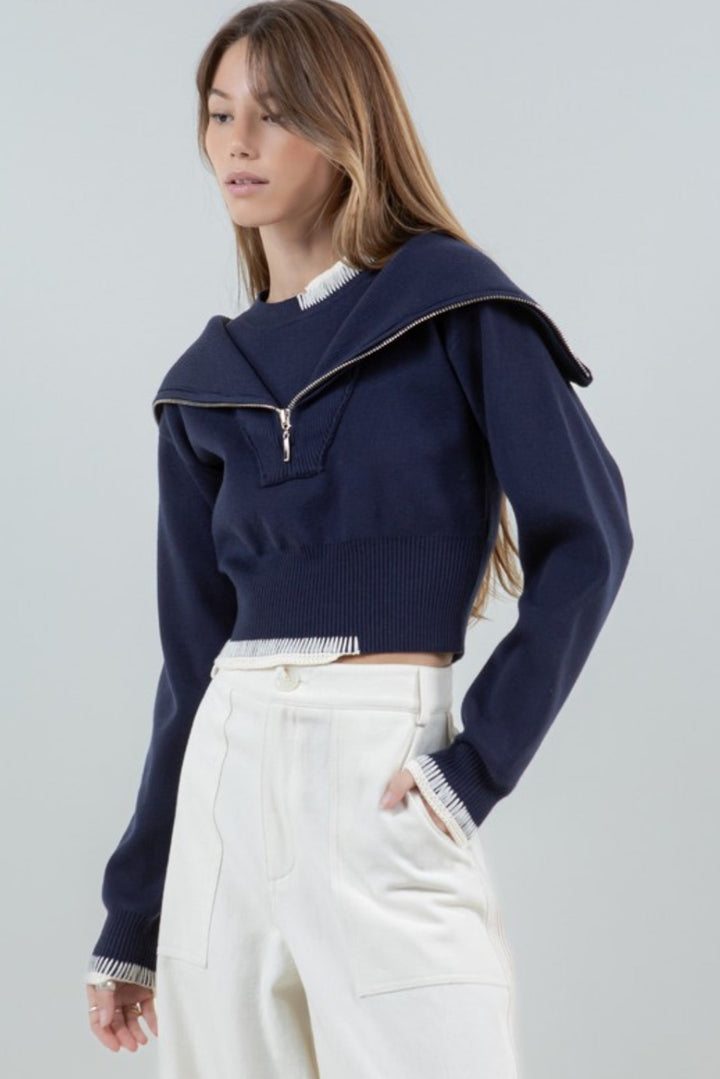 Kiele Double Layer Zip Up Sweater
