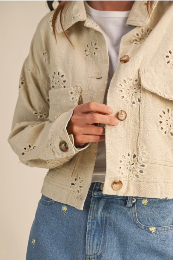 Leslie Eyelet Twill Trucker Jacket