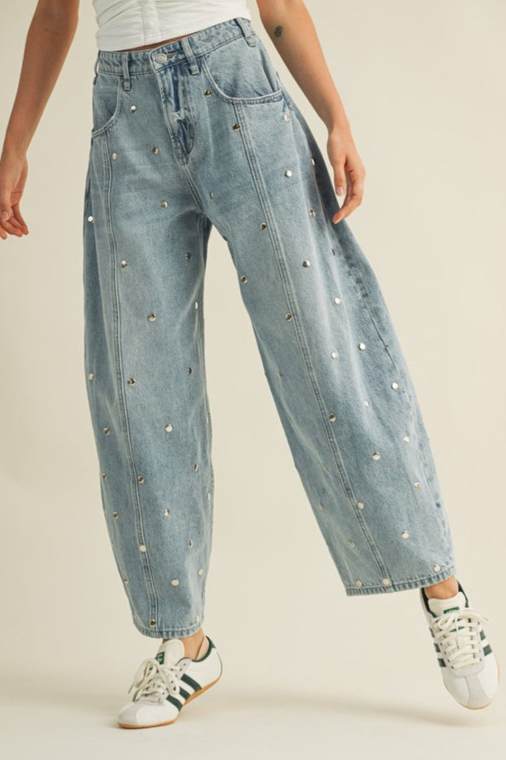 Hidden Treasure Studded Barrel Jeans