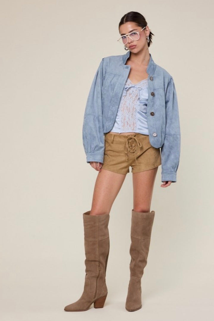 Preppy Suede Bomber Jacket