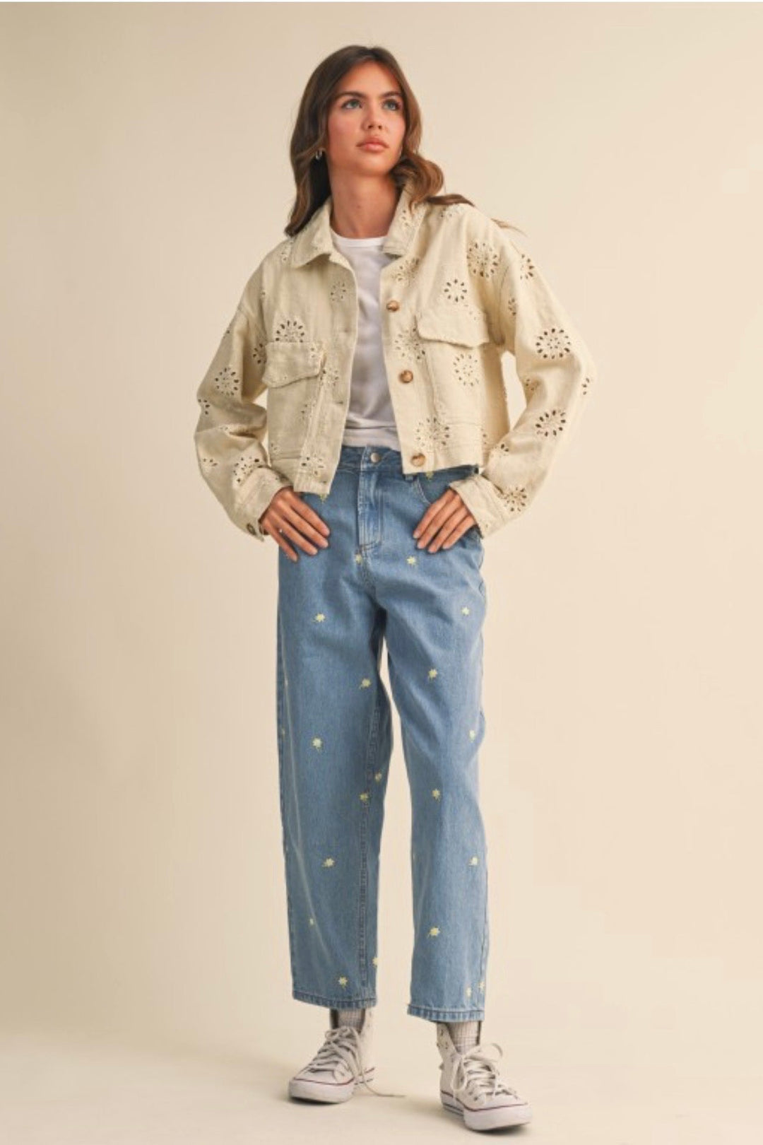 Leslie Eyelet Twill Trucker Jacket