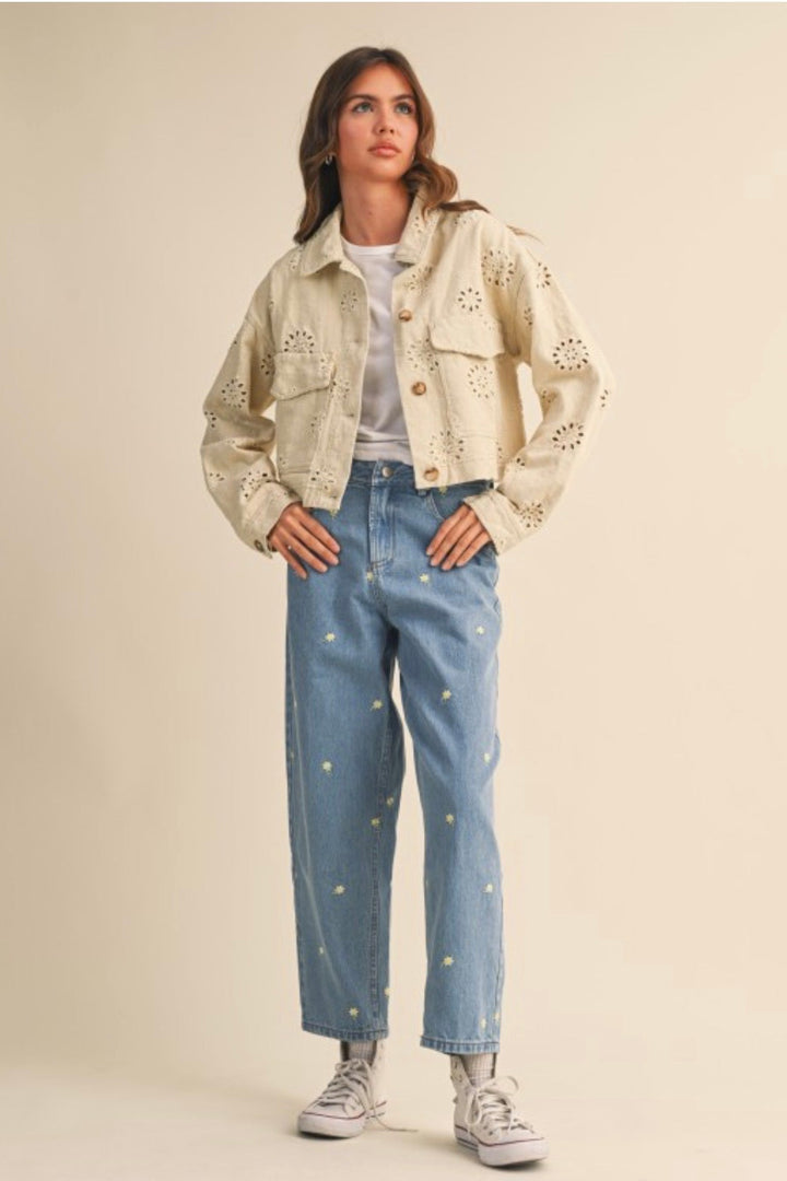 Leslie Eyelet Twill Trucker Jacket