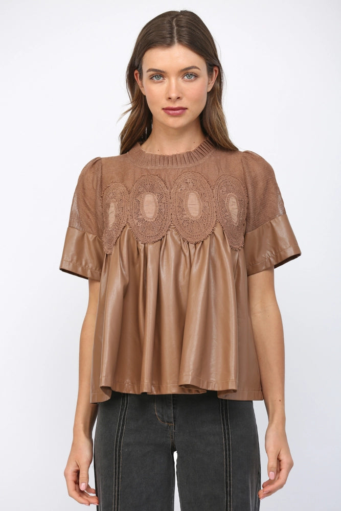 Lace Overlay Babydoll Top