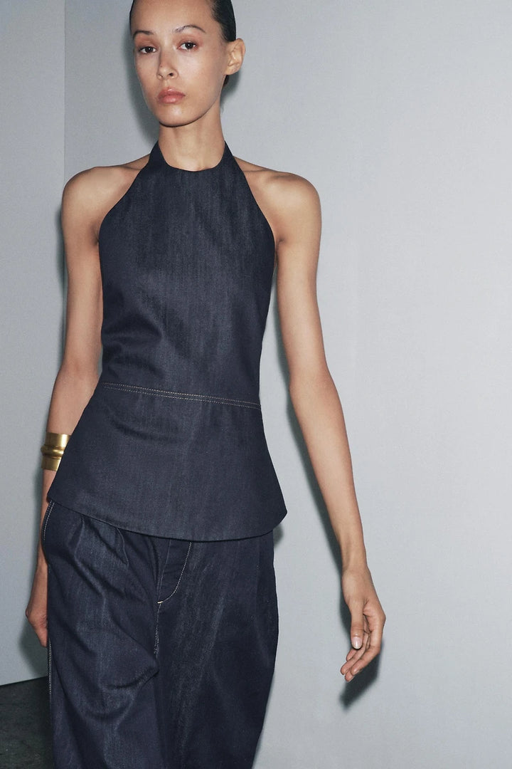 Modern Day Denim Halter Top