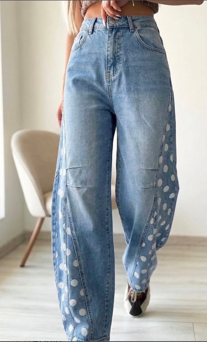 Living Life Dot Barrel Jeans