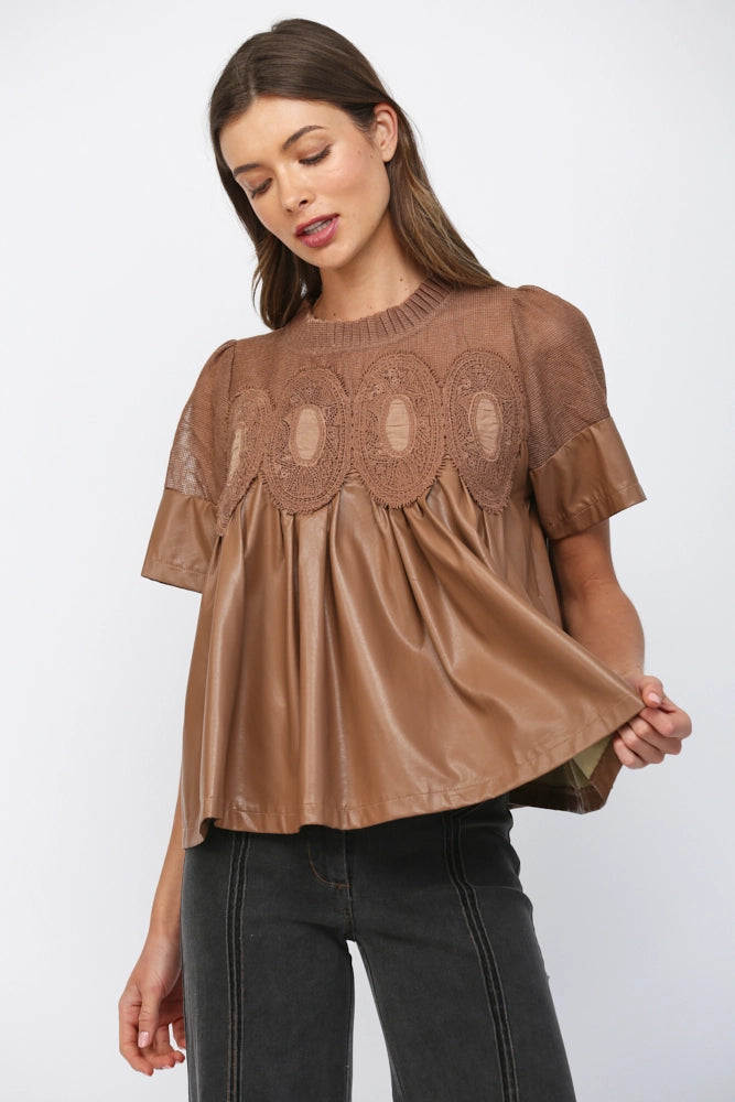 Lace Overlay Babydoll Top