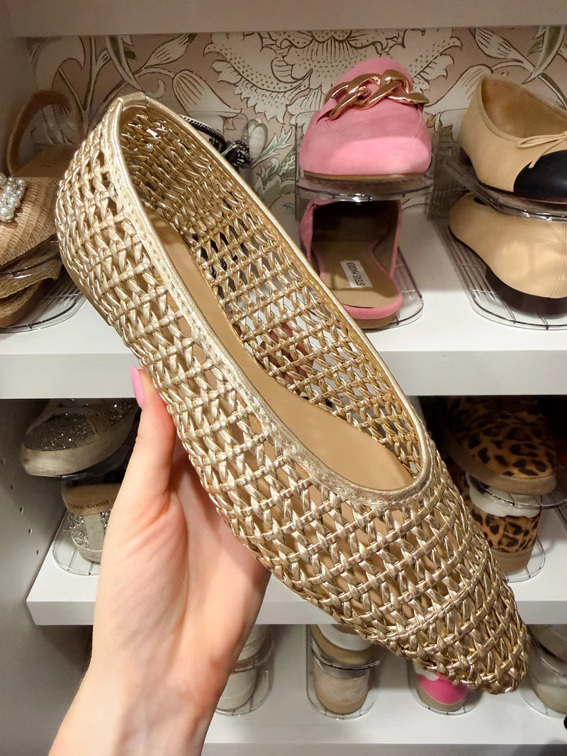 Amara Gold Woven Ballerinas