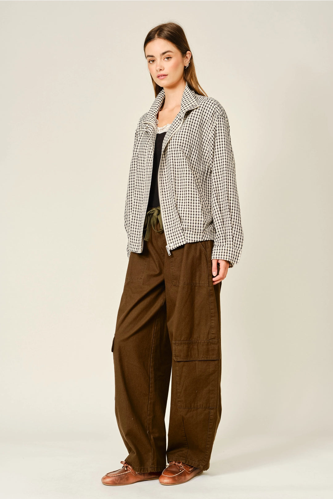 Plaid Funnel Neck Bomber Jacket