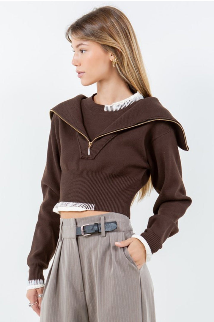 Kiele Double Layer Zip Up Sweater