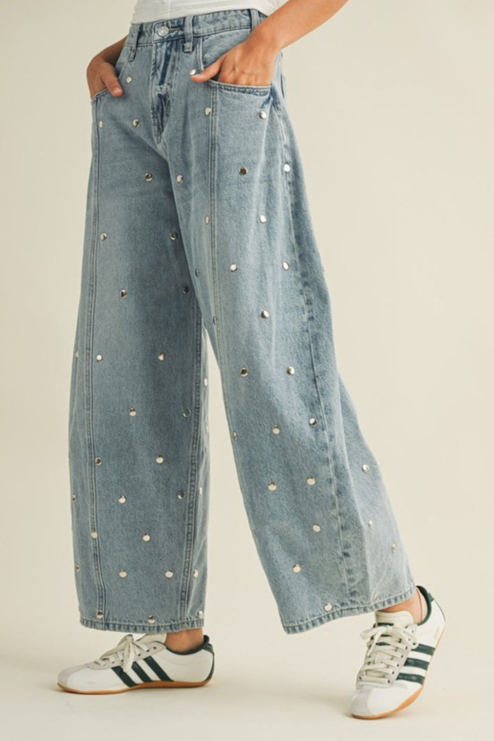 Hidden Treasure Studded Barrel Jeans