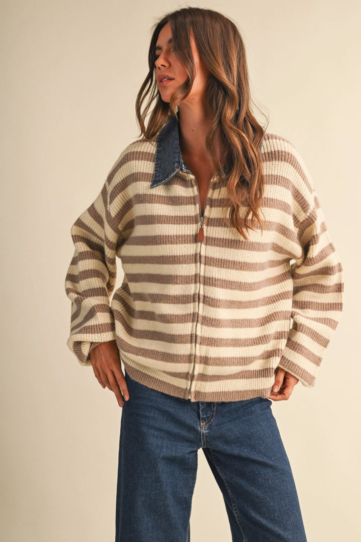 Warmth Haven Denim Collared Knit