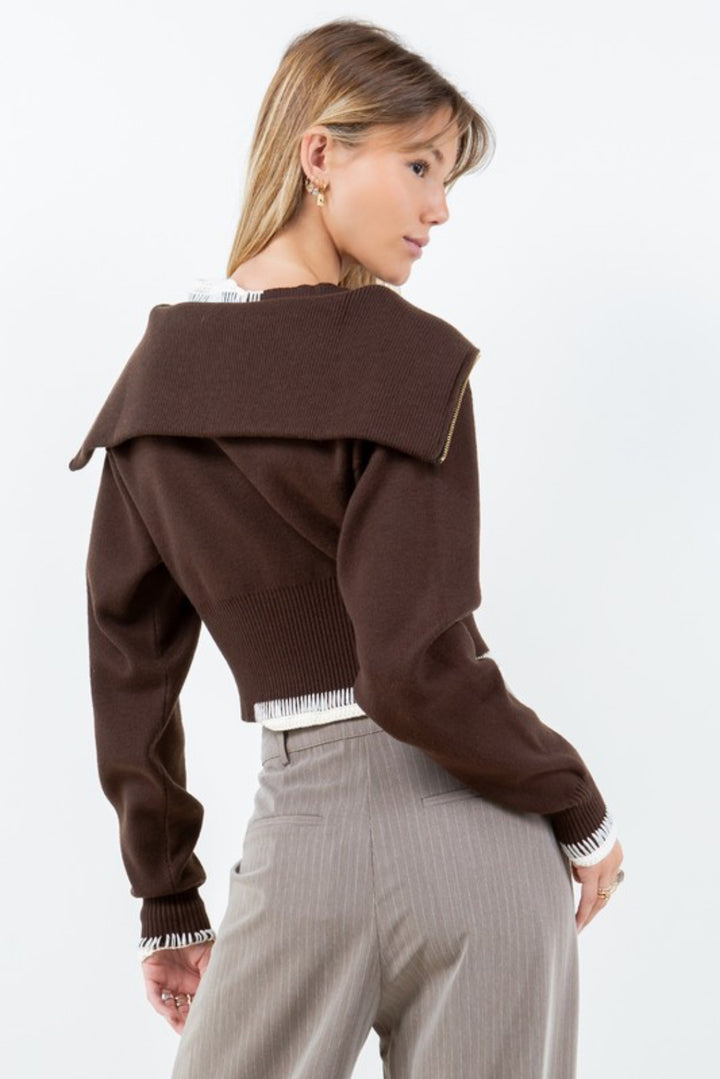 Kiele Double Layer Zip Up Sweater
