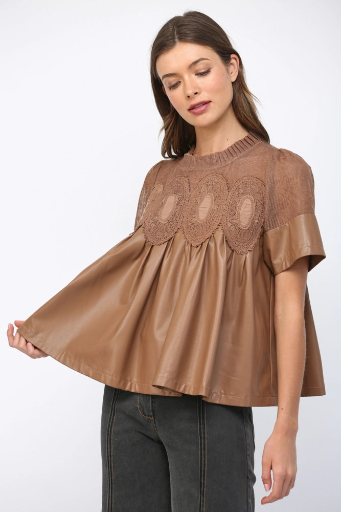 Lace Overlay Babydoll Top