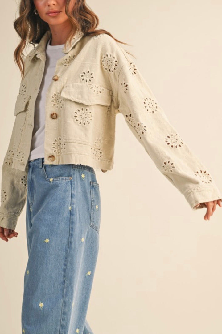 Leslie Eyelet Twill Trucker Jacket