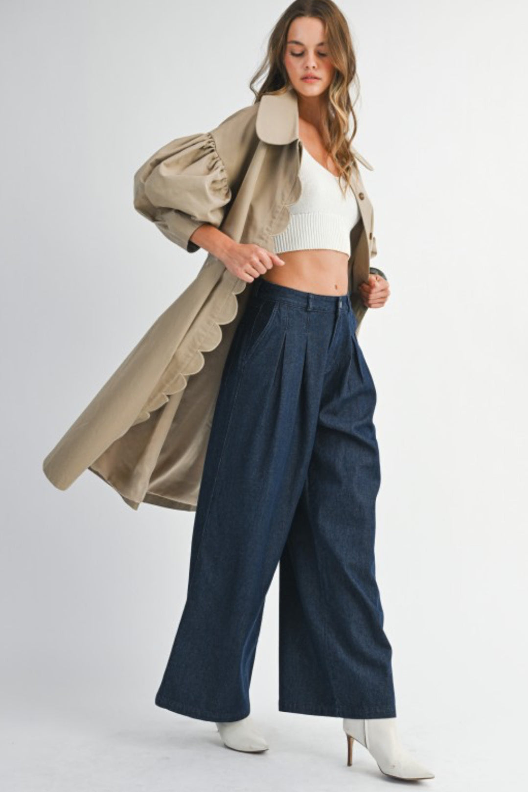Puff Sleeve Scallop Trench