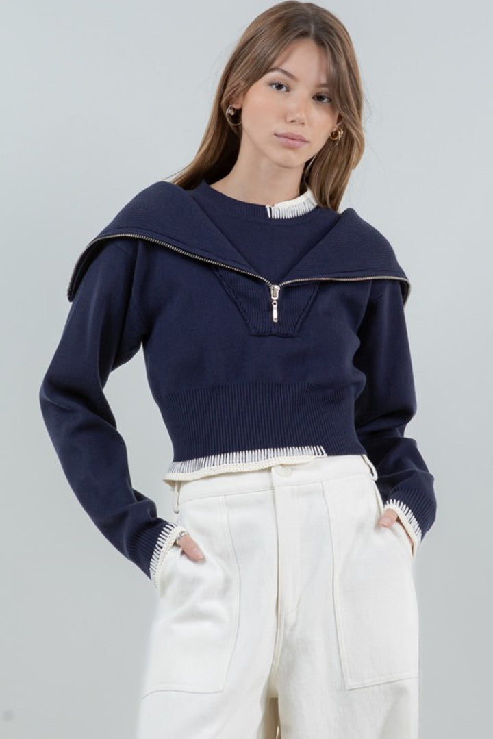 Kiele Double Layer Zip Up Sweater