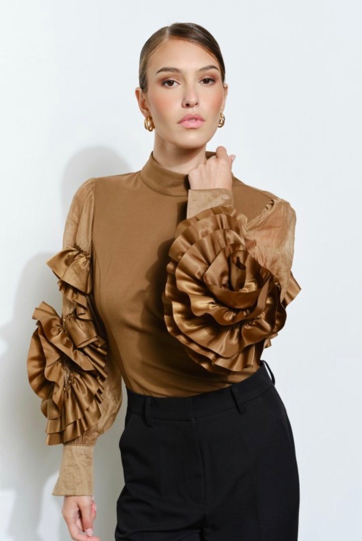 Rosette Ruffle Jersey Top
