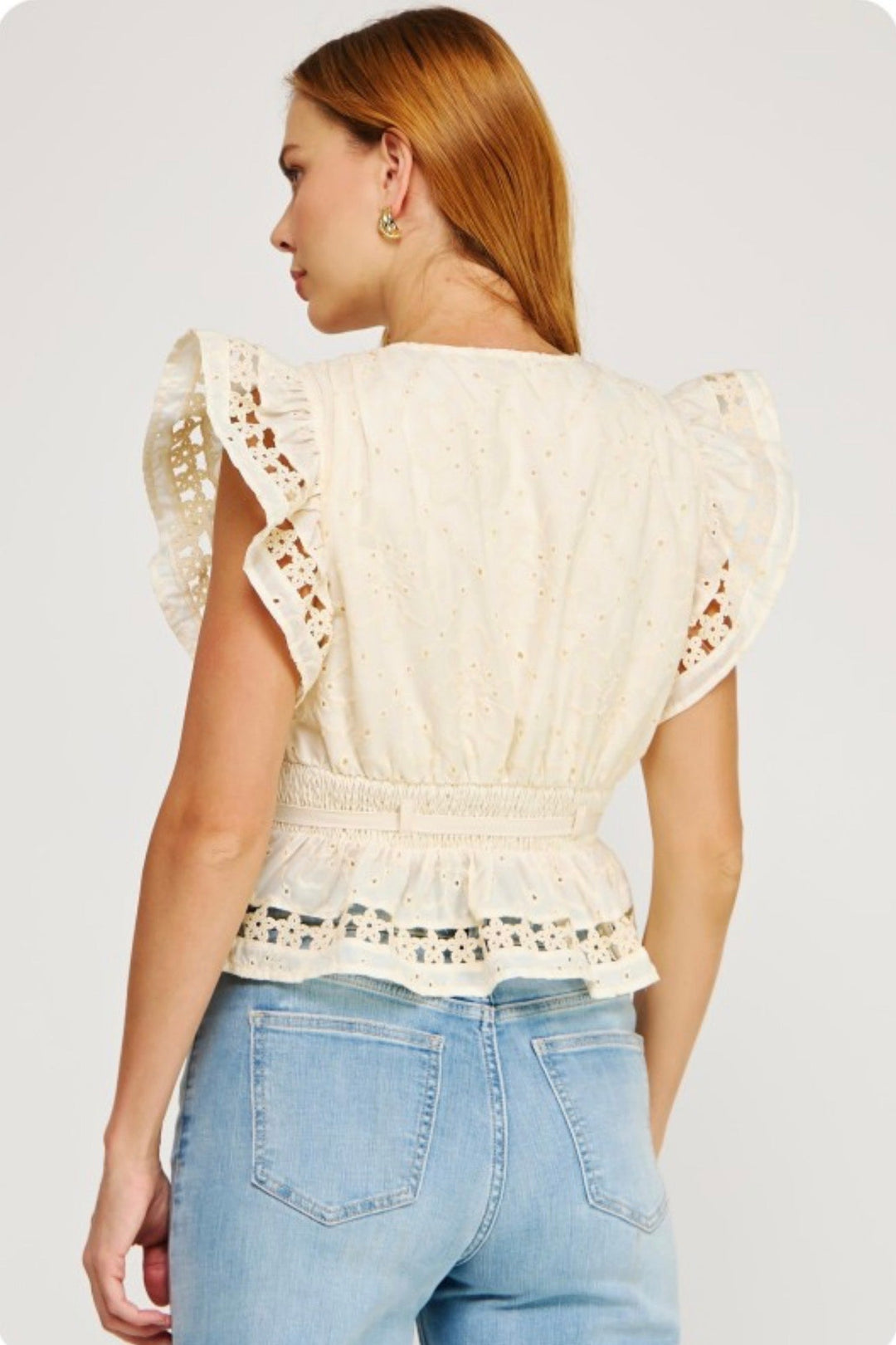Aurelie Eyelet Flutter Top