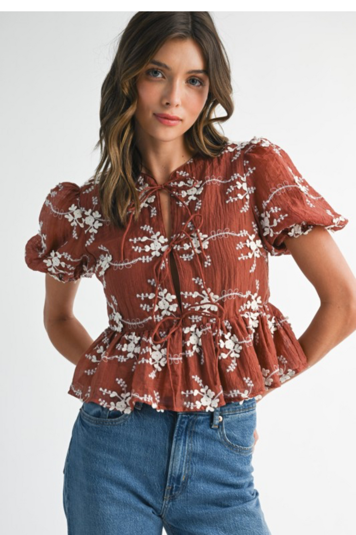 Embroidered Peplum Top